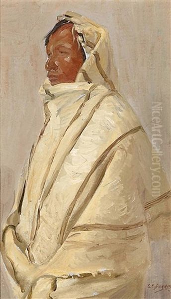 Indian In White Robe Oil Painting by Oscar Edmund Berninghaus