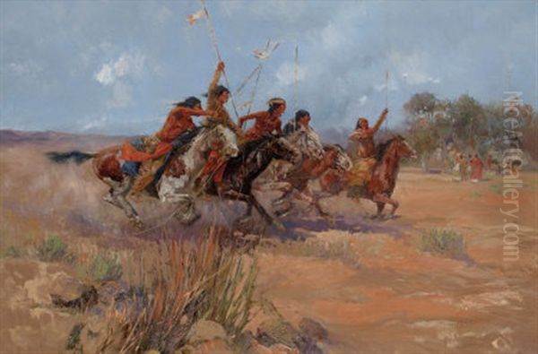 Frolic On The Plains Oil Painting by Oscar Edmund Berninghaus