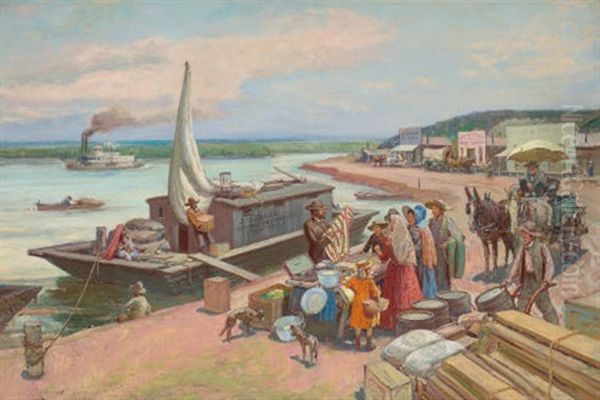 Itinerant River Merchant Oil Painting by Oscar Edmund Berninghaus