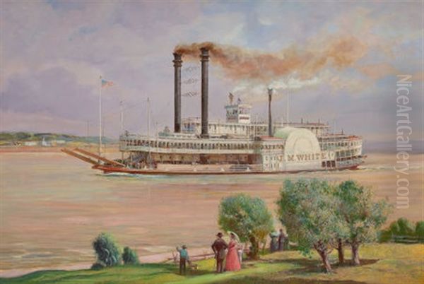 The Steamer J.m. White Oil Painting by Oscar Edmund Berninghaus