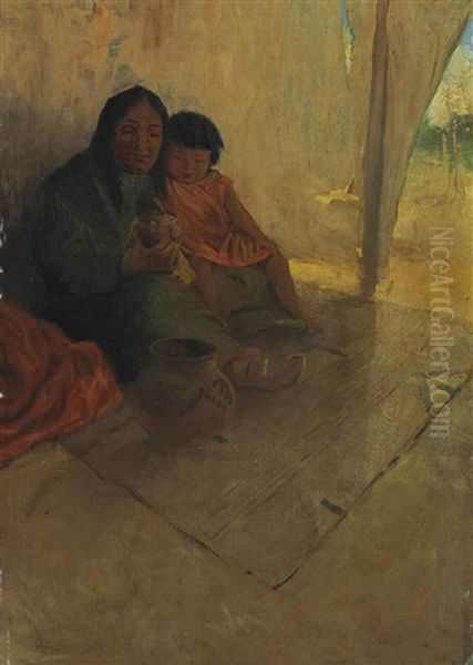 Ute Home Life Oil Painting by Oscar Edmund Berninghaus