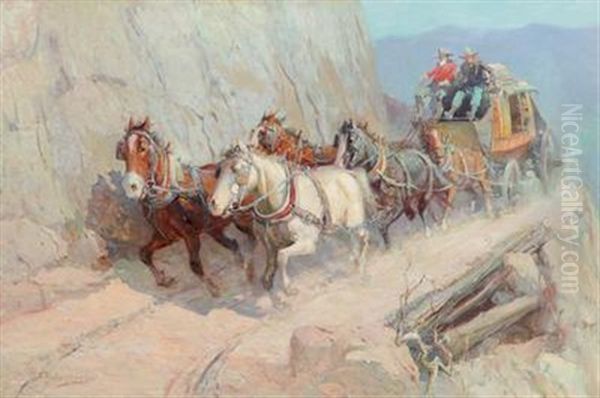 Taos Canyon Stagecoach Oil Painting by Oscar Edmund Berninghaus