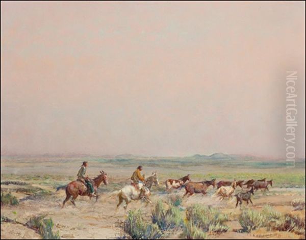 Valley Of Wild Horses Oil Painting by Oscar Edmund Berninghaus