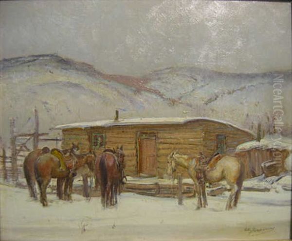 Cabin In The Mountains Oil Painting by Oscar Edmund Berninghaus