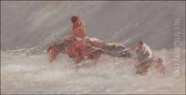 Snow Storm Oil Painting by Oscar Edmund Berninghaus