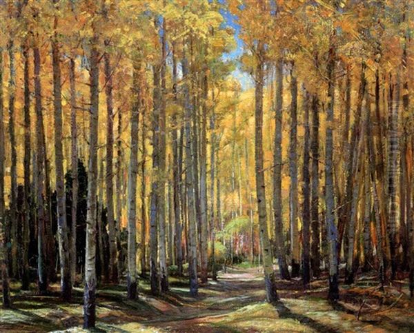 Autumn Aspens Oil Painting by Oscar Edmund Berninghaus