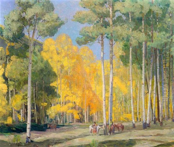 Autumn Aspens Oil Painting by Oscar Edmund Berninghaus