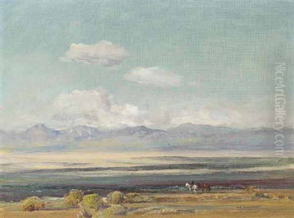 Taos Valley - Horses Oil Painting by Oscar Edmund Berninghaus