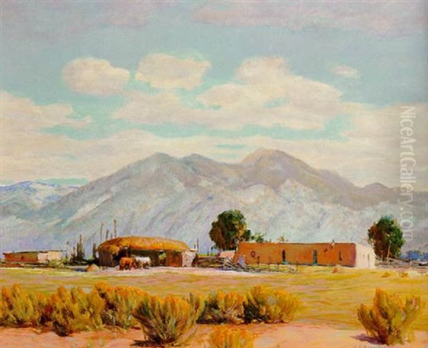 Taos Scene Oil Painting by Oscar Edmund Berninghaus