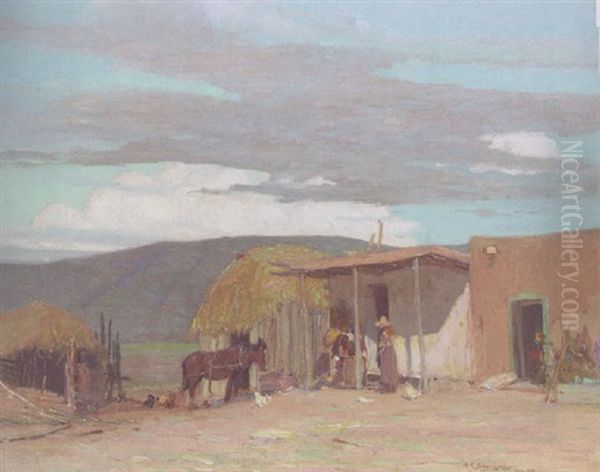 Mexican Settlement Of Taos Oil Painting by Oscar Edmund Berninghaus