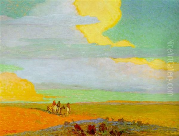 Traveling North At Sunrise Oil Painting by Oscar Edmund Berninghaus