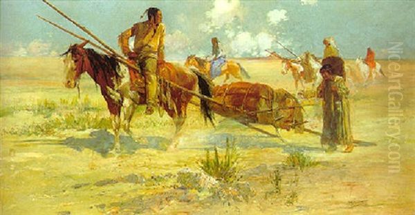 Indians On The Move Oil Painting by Oscar Edmund Berninghaus