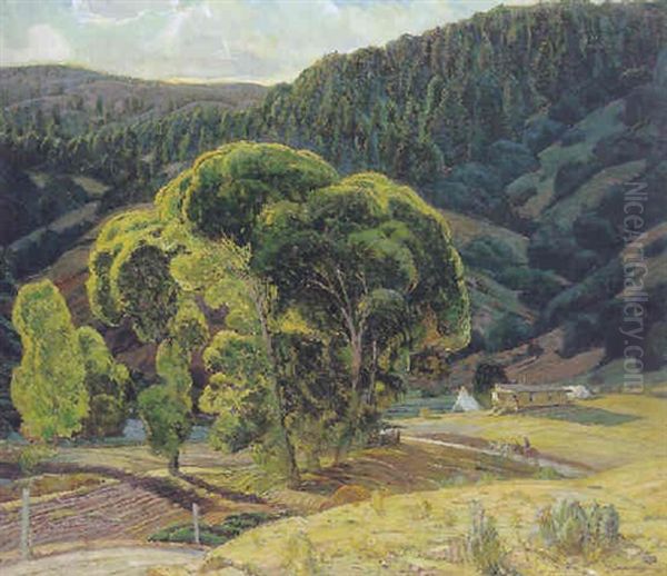 Cottonwwod River Ranch Oil Painting by Oscar Edmund Berninghaus