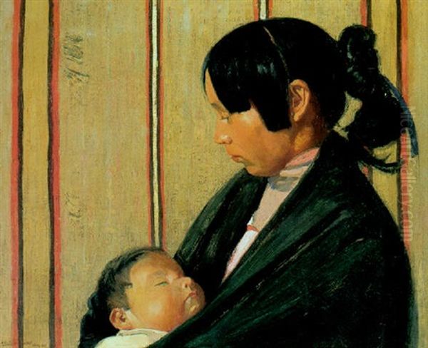 Mother And Child Oil Painting by Oscar Edmund Berninghaus