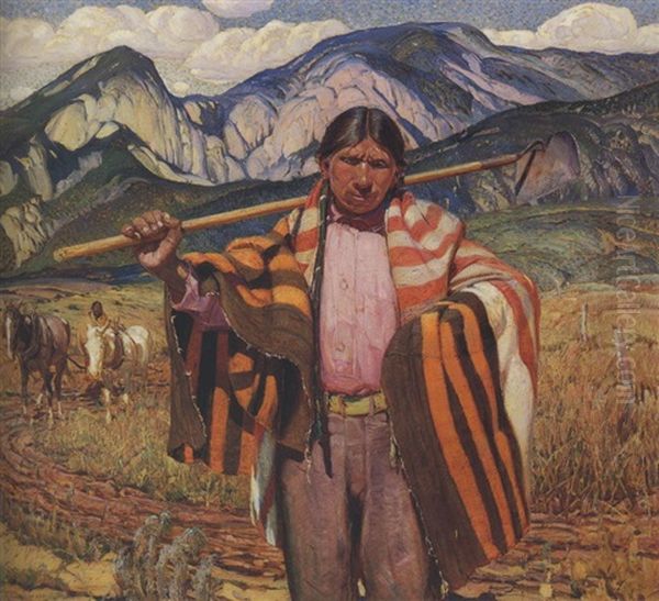 Indian Farmer Oil Painting by Oscar Edmund Berninghaus