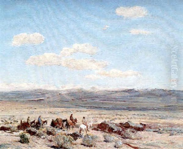 Indians Crossing The Plains, Taos, Nm Oil Painting by Oscar Edmund Berninghaus