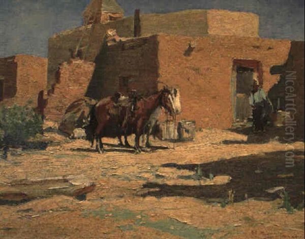 Among The Adobes Oil Painting by Oscar Edmund Berninghaus