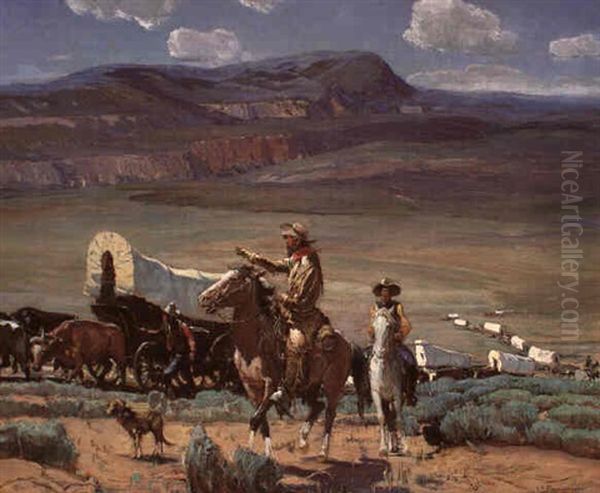 Taos ... Wagon Train Oil Painting by Oscar Edmund Berninghaus