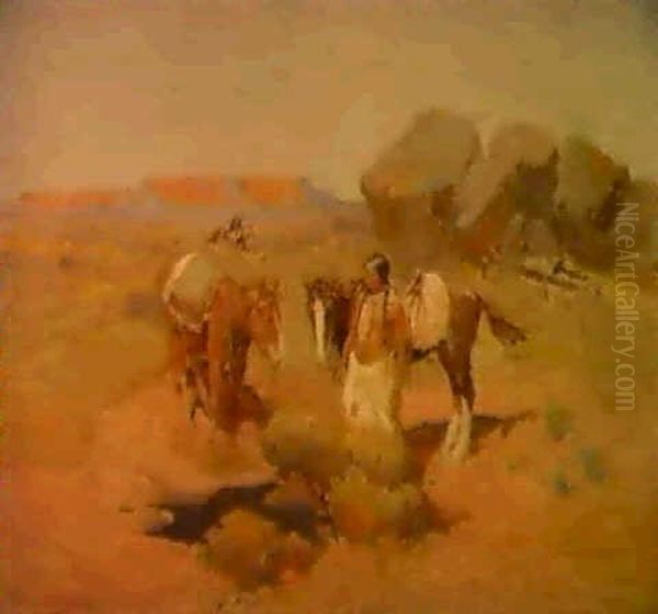 The Watering Hole Oil Painting by Oscar Edmund Berninghaus