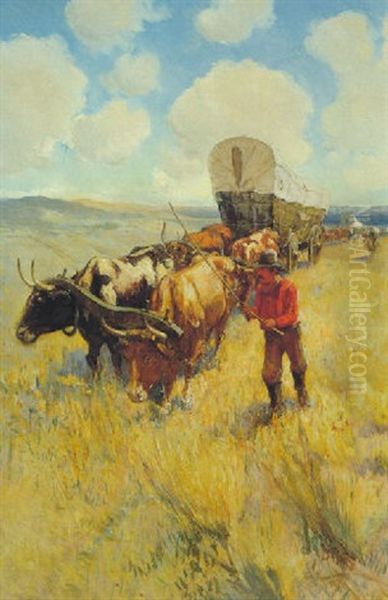 Wagon Train Oil Painting by Oscar Edmund Berninghaus