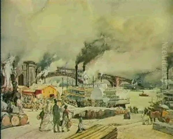 Early Industry Oil Painting by Oscar Edmund Berninghaus