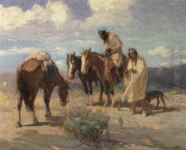 Two Indians Oil Painting by Oscar Edmund Berninghaus