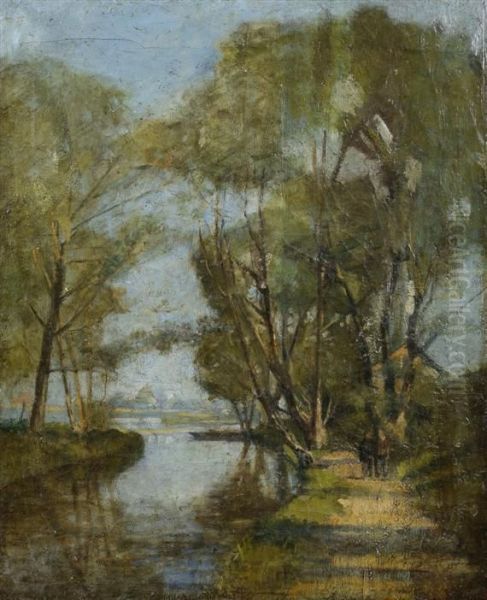 Landscape With A Pond Oil Painting by Jan Hendrik Aikes