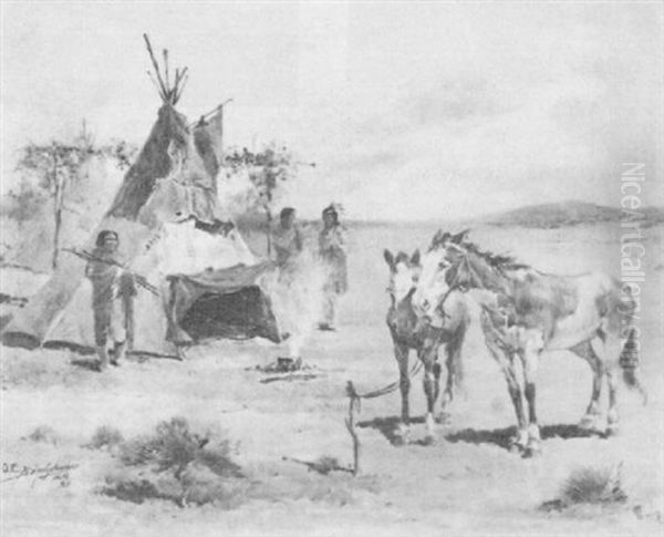 Indian Camp Oil Painting by Oscar Edmund Berninghaus