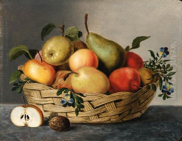 A Basket Of Fruit Oil Painting by Jan Hendrik Aikes