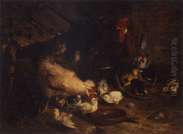 A Farmyard Menagerie Oil Painting by Anton Bernreiter