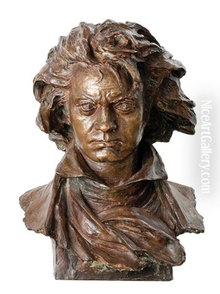 Bust Of Beethoven Oil Painting by Leopold Bernhard Bernstamm