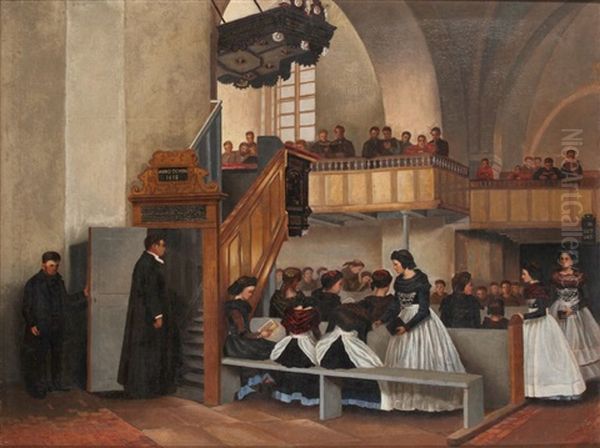 Gottesdienst In Der St. Johanniskirche In Nieblum Auf Fohr Oil Painting by Countess Fanny von Bernstorff