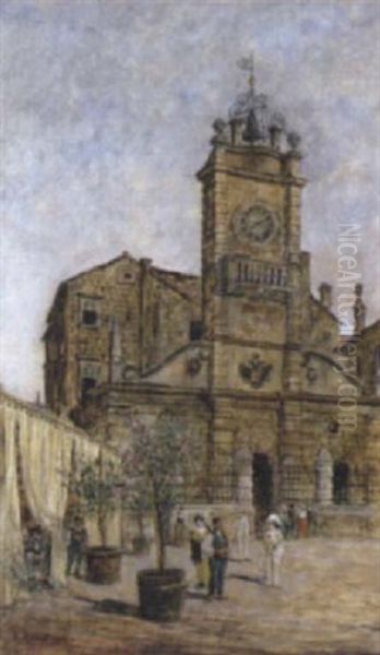 Kirchenplatz Im Trentino Oil Painting by Rudolph Bernt