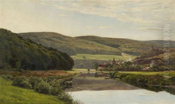 Sommerabend. Landschaft An Der Lahn (?) Oil Painting by Ernst Von Bernuth