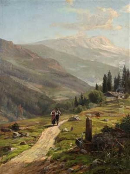 Bauernpaar Auf Sommerlicher Alm Oil Painting by Ernst Von Bernuth