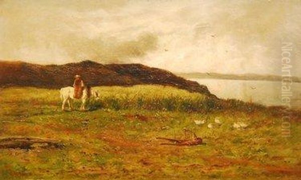 Figure Side Saddle On Horse On A Cliff Path With Seascape Beyond Oil Painting by William Aikman