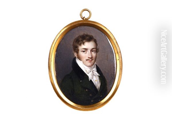 Portrait Miniature Of A Gentleman, Wearing A Dark Green Coat With A Knotted White Cravat by Charles Antoine Claude Berny d'Ouville