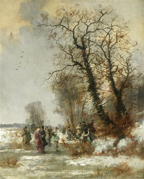 A Skating Party Oil Painting by Louis Beroud