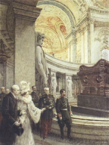 Le Tsar, La Tsarine Et Felix Faure Visitant Le Tombeau De Napoleon 1er Oil Painting by Louis Beroud