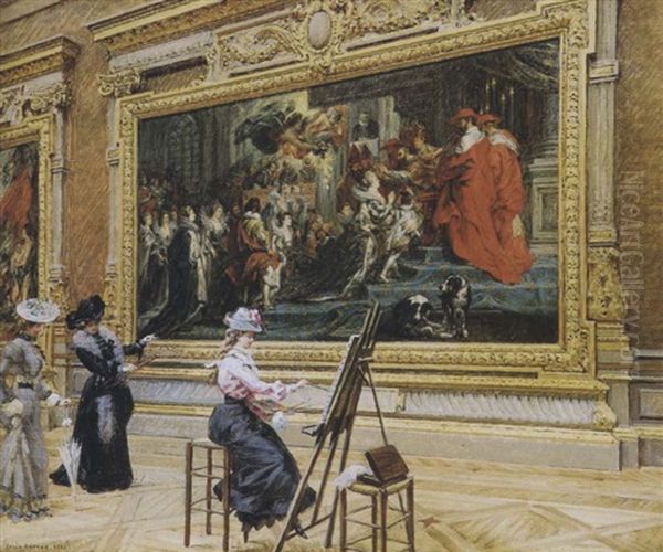 The Ernest Pupil In The Rubens Room, Louvre, Paris Oil Painting by Louis Beroud