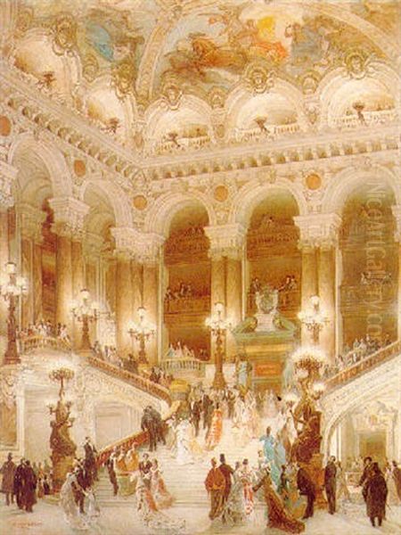 Le Foyer De L'opera Garnier, Paris Oil Painting by Louis Beroud