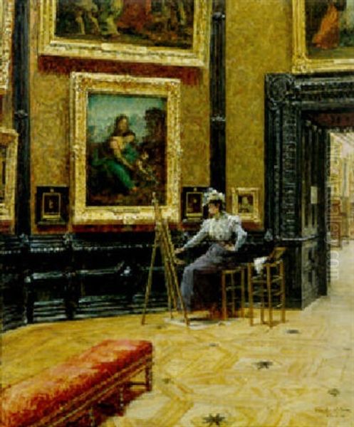 An Artist In The Louvre, Paris Oil Painting by Louis Beroud