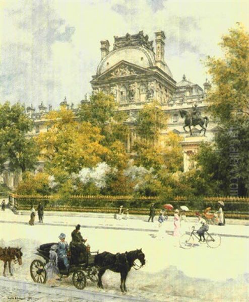 La Place Du Louvre Oil Painting by Louis Beroud