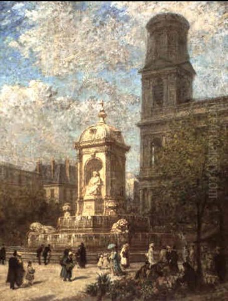 Le Marche Aux Fleurs Place Saint-sulpice Oil Painting by Louis Beroud