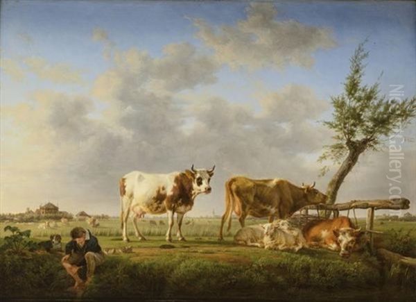 Berger Et Son Troupeau Oil Painting by Jean Baptiste Berre