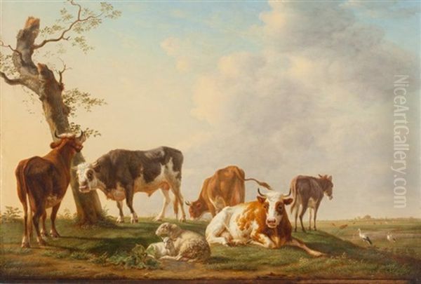 Vaches Et Moutons Oil Painting by Jean Baptiste Berre