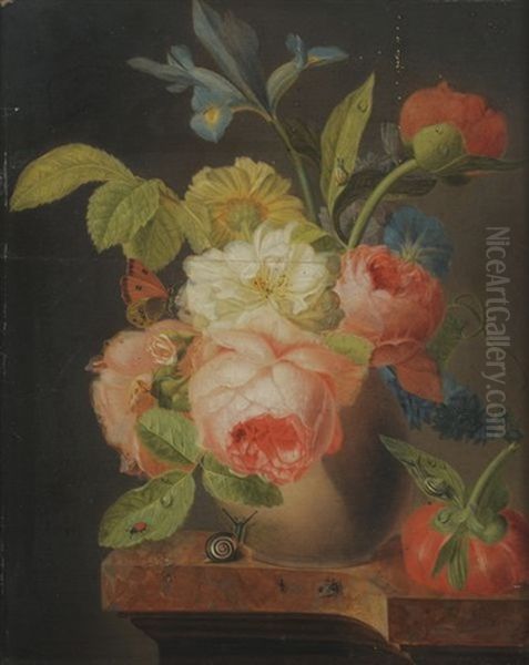 Bouquet De Fleurs Sur Un Entablement Oil Painting by Jean Baptiste Berre