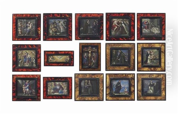 A Set Of Fifteen Religious Pictures, Including The Crucifixion And God The Father Oil Painting by Gaspar Miguel De Berrio