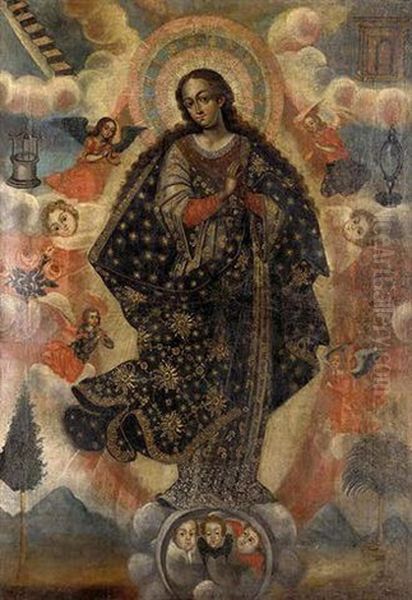 Virgen Immaculada Oil Painting by Gaspar Miguel De Berrio