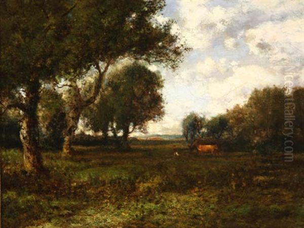 Cows Grazing In A Forest Clearing Oil Painting by Patrick Vincent Berry